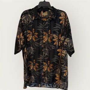 Stylish Men's Button Down Shirt - Black and Orange Leaf Pattern
